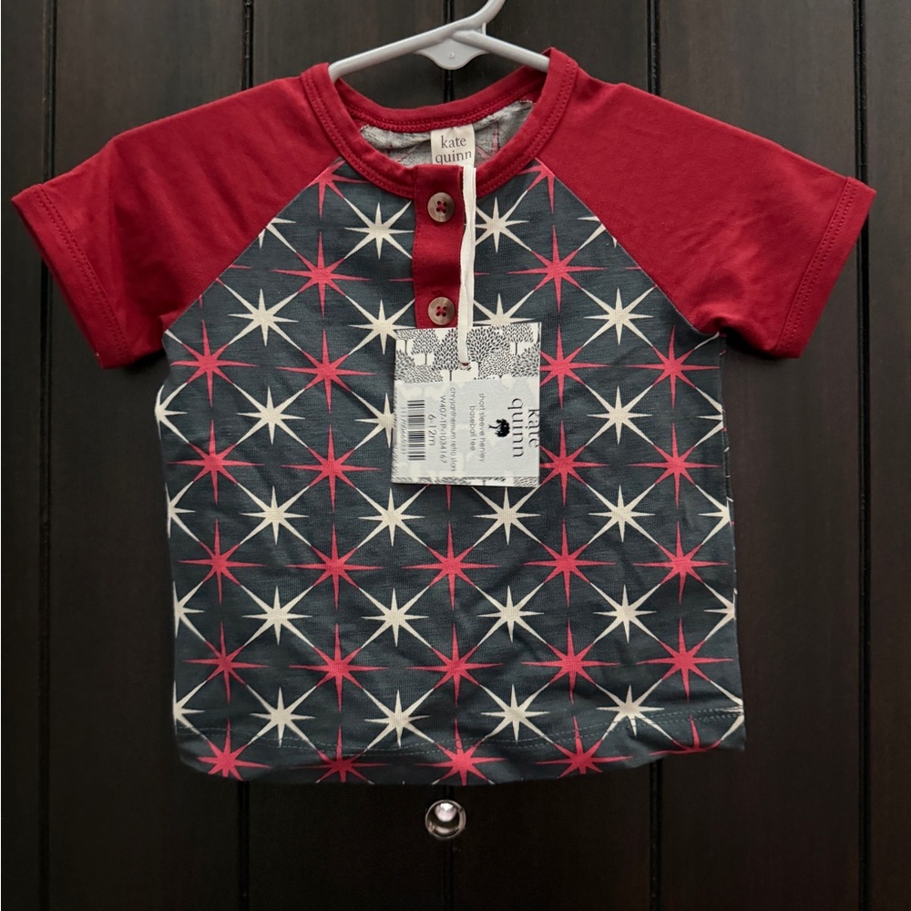 Kate Quinn Red and Gray Star Pattern Kids Tee
